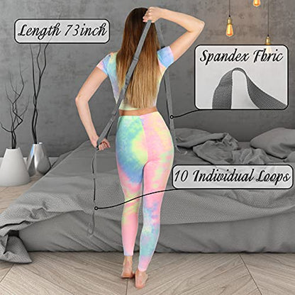 Stretching Strap Yoga Strap Physical Therapy for Home Workout, Exercise, Pilates and Gymnastics, 10 Loops Non-Elastic Stretch Bands with Aesthetic Packaging for Women & Men
