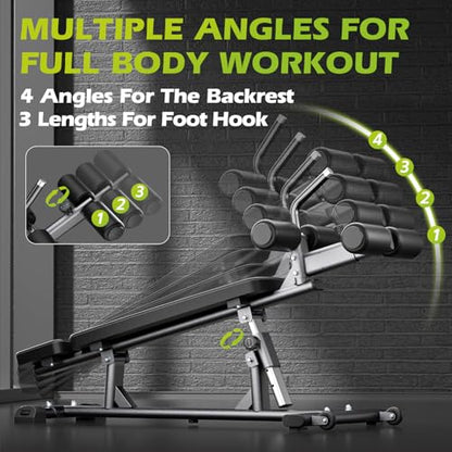 Semi-Commercial Sit-Up Bench with Reverse Crunch Handle for Ab & Core Workout and Decline Bench Press, Adjustable Weight Bench Press Set with 4 Adjustable Heights for Home Gym Strength Training