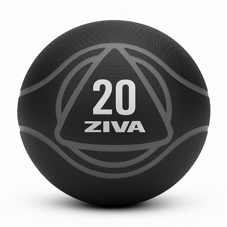 ZIVA Medicine Ball – Durable Rubber Weighted Ball with Easy-Grip Textured Shell for Core, Balance and Strength Training – Commercial Quality (Black, 4–20 lb) - style: 20lb Black+Gray