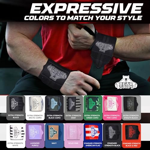 Bear Grips Wrist Wraps for Weightlifting | Weight Lifting Wrist Straps for Weightlifting | Extra Strength Gym Wrist Wraps | Two Wrist Wrap Per Pack | 12” & 18” | Lifting Wrist Wraps for Men & Women - color: Standard Strength: Black