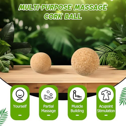 TrelaCo Cork Massage Balls Set of 2 for Fascia Release After Exercise Yoga Point Therapy Relax Muscles Relieve Stress Tools (6+8cm) - size: 6+8cm
