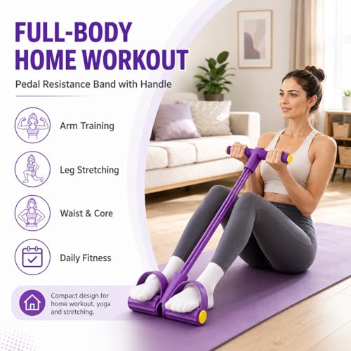 Pedal Resistance Bands with Handles, Upgraded 6/8/10 Tube Heavy Duty TPE Non-Slip NBR+PP, Full Body Yoga Workout Band for Abdomen Leg Glute, for Men and Women
