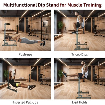 Adjustable Power Tower Dip Stand Station with Bench Pull Up Bar - Heavy Duty Multi-Function Fitness Equipment for Home Gym, Black