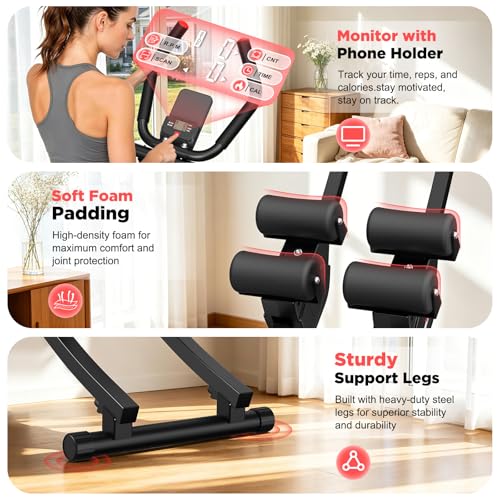 RELIFE REBUILD YOUR LIFE Dual Track Ab Machine, Foldable Abdominal Workout Trainer, Independent Ab Workout Equipment for Home Gym, Core Strength Training Gear Max Load 440 LBS