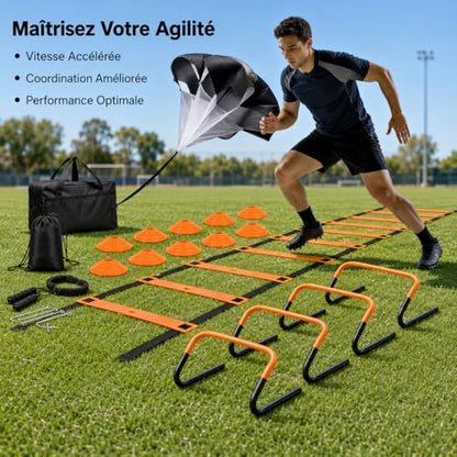 predolo Multicolor Agility Ladder Set, Speed Agility Kit for Football Training, 12 Piece Speed Training Equipment for Kids, Full Training Set - style: Training Set 01 - tangerine &