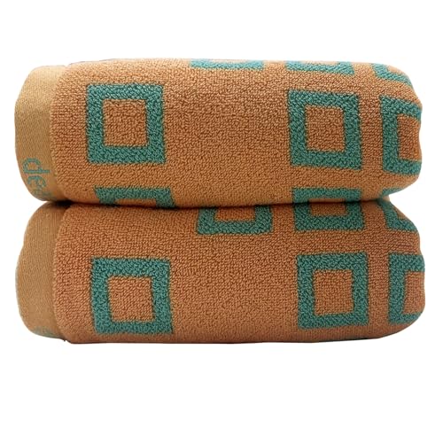 USTIDE 2-Pack Classic Checkered Hand Towels for Bathroom, Soft Absorbent Cotton Kitchen Towels with Green and Orange Pattern, Quick-Dry Gym & Travel Towels for Daily Use