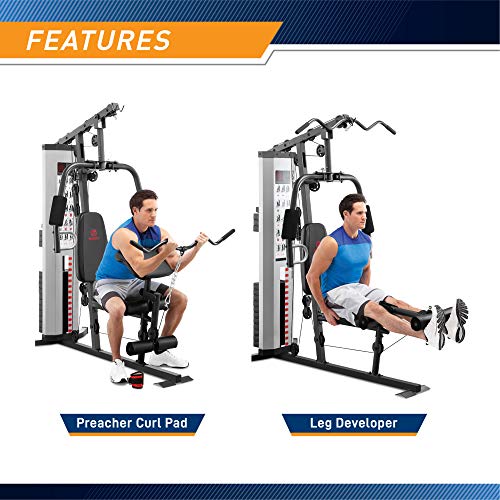Marcy Multifunctional Workout Station 100lbs to 200lbs Stack Home Gym for Weightlifting and Bodybuilding - color: Grey - MWM-988