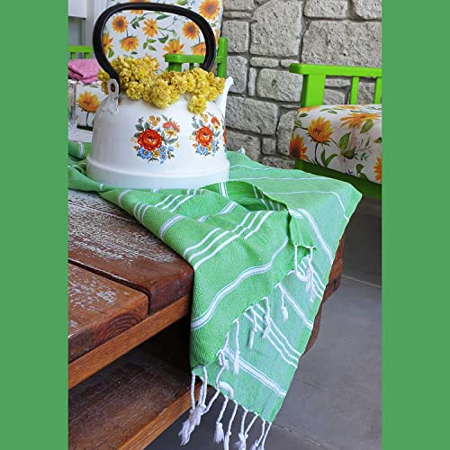 Cacala 100% Turkish Cotton Kitchen Tea Towels, Highly Absorbent Luxury Soft Quick Drying Dish Towel with Hanging Loop for Gym, Yoga, Bath, Sports, Cleaning and Kitchen (23 x 36), Green - color: Green