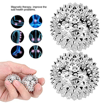 Ymiko Massage Balls,1 Pair Magnetic Massage Ball Hand Massage Acupressure Ball Silver