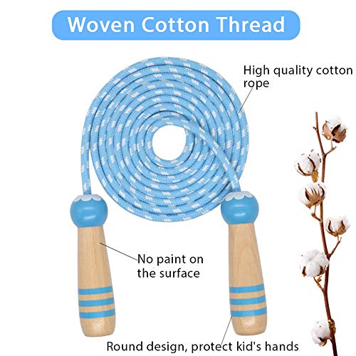 Jump Rope Kids, 7ft Adjustable Cotton Skipping Rope with Wooden Handle for Boys and Girls Fitness Outdoor Exercise - style: Blue