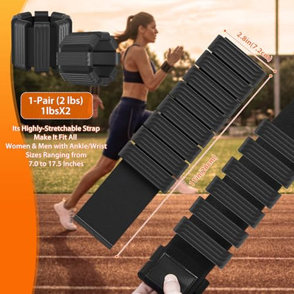 Pilates Wrist and Ankle Weights for Women - Adjustable Weighted Bangles for Men, 2 lbs Weighted Arm Bands Foot Leg Weights for Walking, Yoga, Training, Exercise, Running, Set of 2 (1LB Each) - color: Black