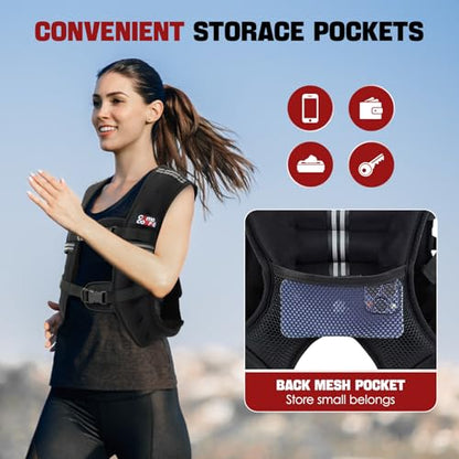 Weighted Vest, 5lb/10lb/12lb/15lb Weight Vest with Reflective Stripe for Women, Men, Rucking Vest for Walking Strength Training Running, Workout, Jogging