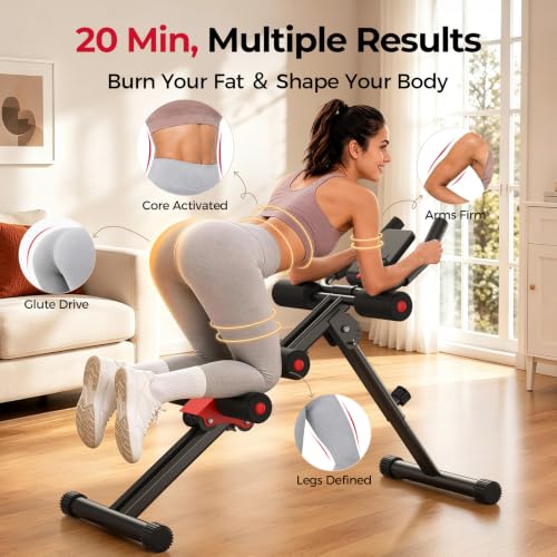 FLYBIRD AW1 Ab Workout Machine, Ab Crunch Machine Ab Workout Equipment Foldable for Home Gym, Bottom-Up Abdominal Trainer for Core Waist Workout and Body Shaping with Adjustable Heights and Angles, Red
