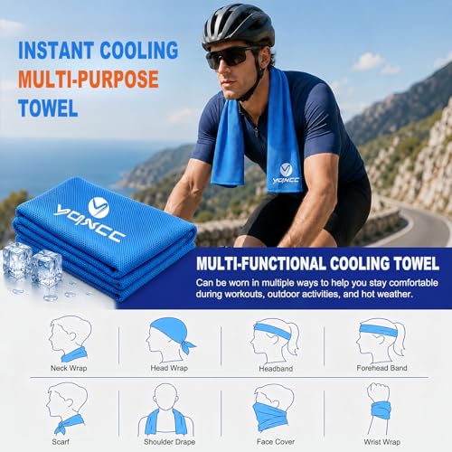 2 Pack Cooling Towels (47"x12"), Ice Cool Neck Towel, Soft Breathable Microfiber for Yoga, Golf, Gym, Running, Camping & Hot Weather