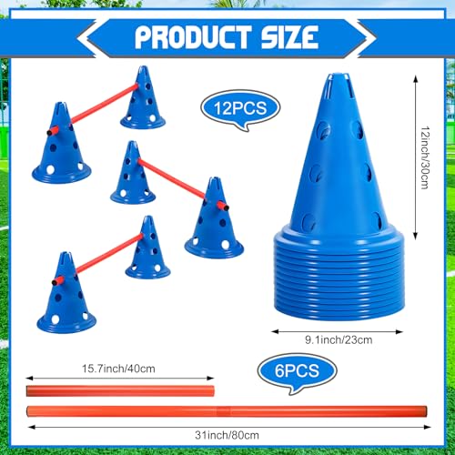 Dog Agility Hurdle Cone Set Dog Agility Course Backyard Set with Height Adjustable Include 12 Cones 6 Rods Training Equipment for Pet Obstacle Course Outdoor Games(Blue, Orange)