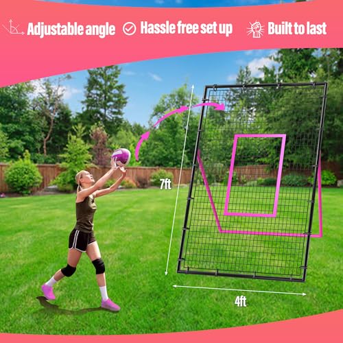 Volleyball Rebounder Net 7x4 ft - Adjustable Volleyball Training Equipment with Angle Customization - Rebounder Bounce Back Net, Portable & Durable Including Travel Bag
