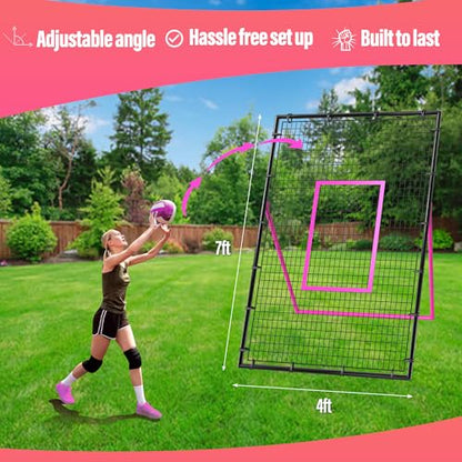 Volleyball Rebounder Net 7x4 ft - Adjustable Volleyball Training Equipment with Angle Customization - Rebounder Bounce Back Net, Portable & Durable Including Travel Bag