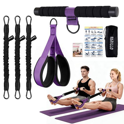 Multifunction Pedal Resistance Band with Handle, 30/40/50LB Adjustable Foot Pedal Puller Resistance Band with Poster & Storage, Extended Length Tension Rope for Men Women Full Body Workout Home Gym