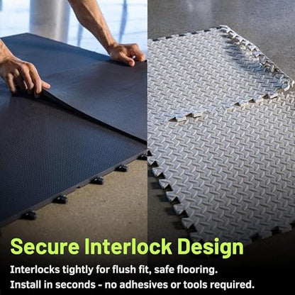 Balance Series Interlocking Floor Tiles - Durable ½ in TPE (Rubber Like, NOT Foam, no Odor) - Gym Flooring for Cardio Equipment & Gymnastics - Black, 30 SqFt (12 Pack) - Made in USA