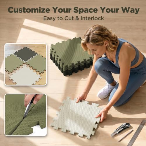 AIRHOP 18 PCS Gym Floor Mat, EVA Foam Puzzle Gym Mat, High-Density Interlocking Foam Floor Tiles for Home Gym, Play Workout Garage Kitchen Flooring 12.6"x12.6"x0.4"