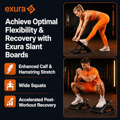 EXURA Slant Board for Calf Stretching & Plantar Fasciitis Relief, Adjustable Wide Metal Squat Wedge, Calf Stretcher for ATG Training, Knees Over Toes & Physical Therapy