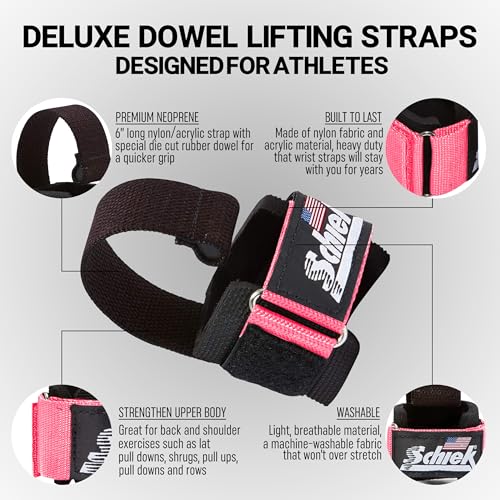 Schiek Sports Model 1000-DLS Deluxe Dowel Lifting Straps - color: Pink