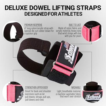Schiek Sports Model 1000-DLS Deluxe Dowel Lifting Straps - color: Pink
