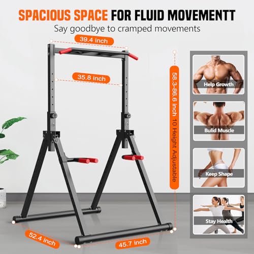 Foldable Power Tower Dip Station for Pull Ups, Dips & Push Ups, Upgraded Free Standing Pull Up Bar Station, Multi-function Workout Equipment for Home Gym Strength Training, Support 440LBS
