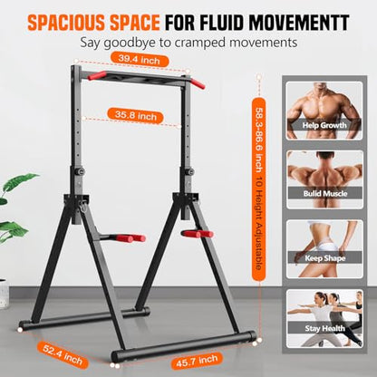 Foldable Power Tower Dip Station for Pull Ups, Dips & Push Ups, Upgraded Free Standing Pull Up Bar Station, Multi-function Workout Equipment for Home Gym Strength Training, Support 440LBS