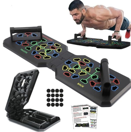 Push Up Board 12-in-1 System – Color-Coded Foldable Pushup Bar with Handles for Home Workout – Portable Full Body Strength Training Board for Chest, Shoulders, Triceps & Back