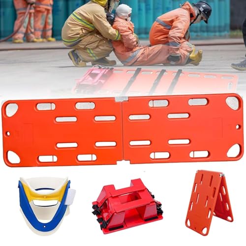 Plastic Emergency Rescue Spine Board,Portable Foldable Backboard Immobilization,Spine Board Stretcher with Backboard Straps,Weight Capacity 350lbs,for Hospitals/Clinics/Families/Sports Fields(2-fold) - size: 2-fold