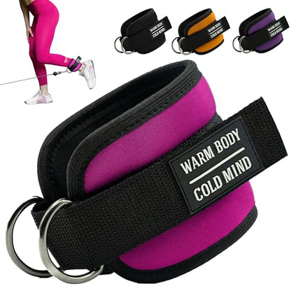 WARM BODY COLD MIND Adjustable Ankle Straps for Cable Machines Men and Women, for Gym, Weightlifting, Fitness, Workouts, Functional Trainers - color: Pink