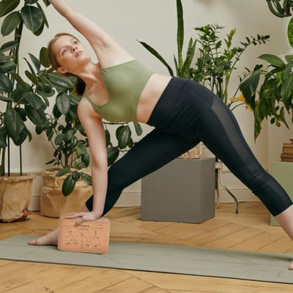 INFUNLY 2 Pack Cork Yoga Blocks Yoga Poses Teaching Cork Block 8.9x5.9x2.95 Inch Set with 8 Ft Strap and Canvas Bag Non Slip Fitness Blocks for Pilates General Fitness Stretching