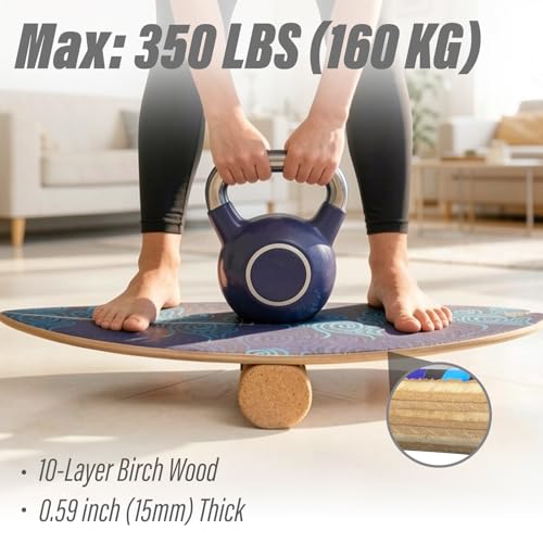 2026 NEW｜29" Surf Balance Board for Kids & Adults｜MAX. 350lbs Balance Boards with Cork Roller & Half Ball｜0.6" Wobble Board Trainer from Beginner to Advanced｜Wooden Slack Board