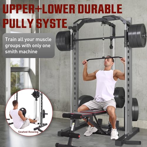 OPPSDECOR All-in-One Adjustable Smith Machine with LAT-Pull Down System - color: Grey