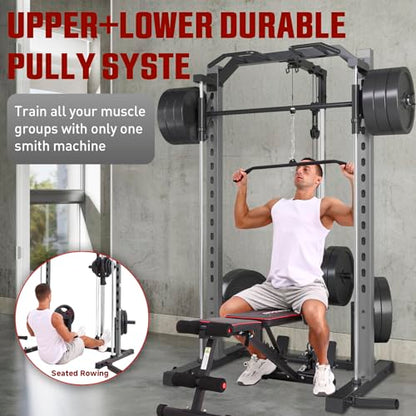 OPPSDECOR All-in-One Adjustable Smith Machine with LAT-Pull Down System - color: Grey