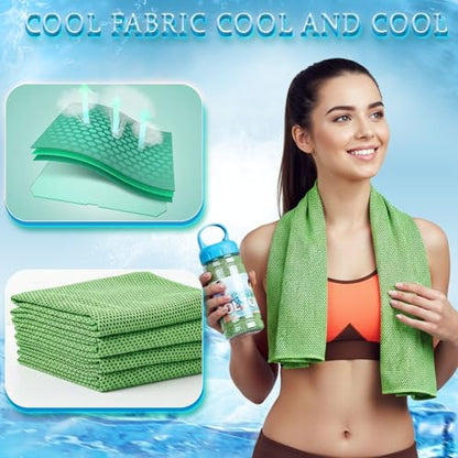 Honoson 10 Pcs Cooling Towels with Bottle, 47 x 12 in, Green - color: Green