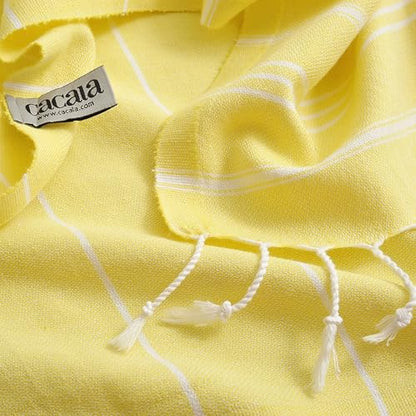 Cacala 100% Turkish Cotton Kitchen Tea Towels, Highly Absorbent Luxury Soft Quick Drying Dish Towel with Hanging Loop for Gym, Yoga, Bath, Sports, Cleaning and Kitchen (23 x 36), Light Yellow - color: Light Yellow