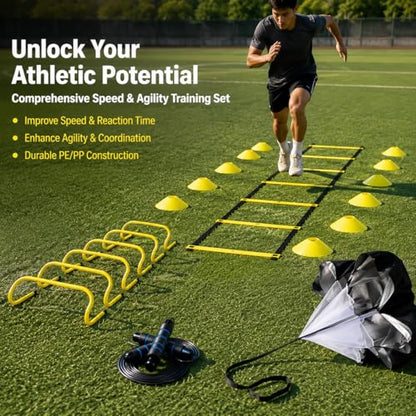 Yellow Agility Ladder, Pro Agility Ladder Soccer Training Equipment, Portable Speed Ladder for Backyard, Indoor Outdoor Fitness