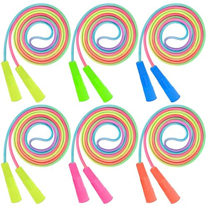 6 Pack Kids Jump Rope, Colorful Gradient Nylon Skipping Ropes for Children, 7.55FT Adjustable Length, Plastic Handles, Lightweight Jumping Ropes for Schools, Events, and Family Fun
