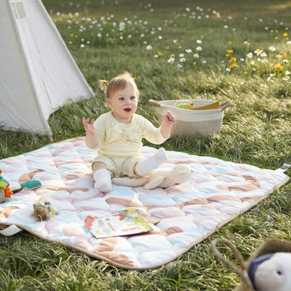 Momcozy Baby Play Mat for Floor, 50"x50" Thickened Playpen Mat, Playmate for Baby Tummy Time, Waterproof & Non-Slip, Foldable Outdoor Mat with Carrying Handle, Crayon