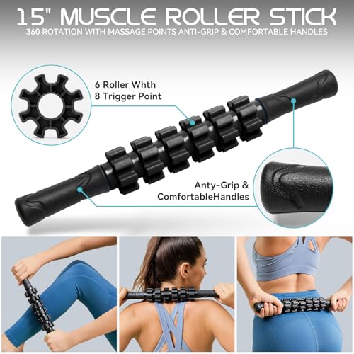 Krightlink 5-in-1 18" Foam Roller Set for Deep Muscle Massage Release - color: Black-18"(5 in 1)