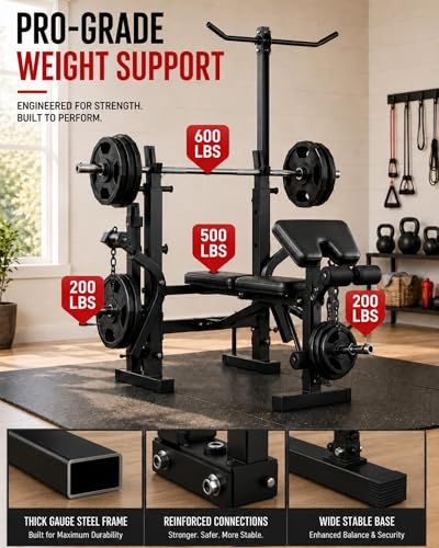 Garvee 8 in 1 Olympic Weight Bench Set with Leg Extension & Curl, Adjustable Bench Press Set with Rack, Preacher Curl Pad, Chest Fly，Lat Pulldown, Multi-Function Home Gym Strength Training Equipment