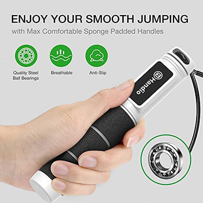 Jump Rope, H Handio Jump Rope with Counter, Workout Jumping Rope with Steel Ball Bearings, Adjustable Length Speed Skipping Rope for Men Women Kids Home Gym, Crossfit, Fitness Exercise