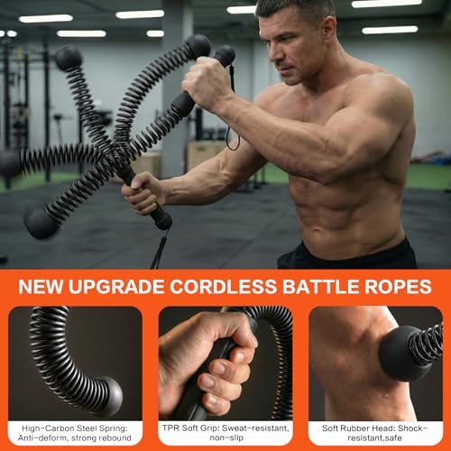 Ropeless Battle Ropes for Home Gym, Portable Cordless Weighted Battle Rope - size: Standard Black