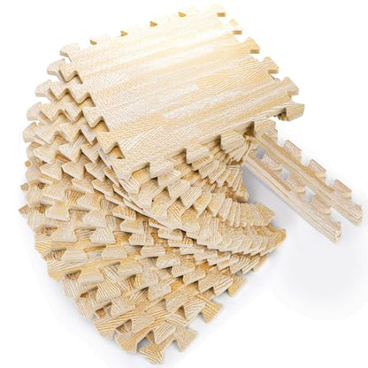 Tebery 16 Pieces Printed Wood Grain Floor Tiles 3/8-Inch Thick EVA Foam Puzzle Floor Mat