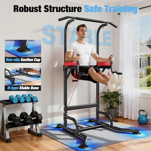 Pull Up Bar Free Standing for Multi-Function Home Gym Strength, Pull Up Dip Station Assistive Trainer Height Adjustable, Power Tower Training Heavy-Duty Fitness Equipment