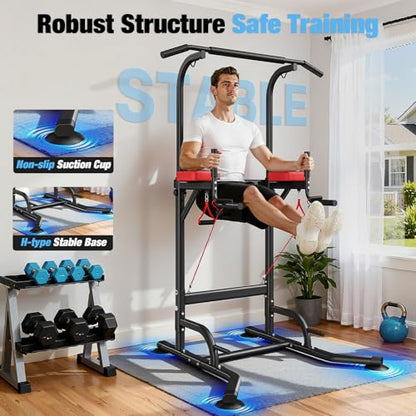 Pull Up Bar Free Standing for Multi-Function Home Gym Strength, Pull Up Dip Station Assistive Trainer Height Adjustable, Power Tower Training Heavy-Duty Fitness Equipment
