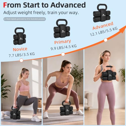 Abahub 2 in 1 Kettlebell & Dumbbell Set, Adjustable Dumbbell for Home Gym - color: Black