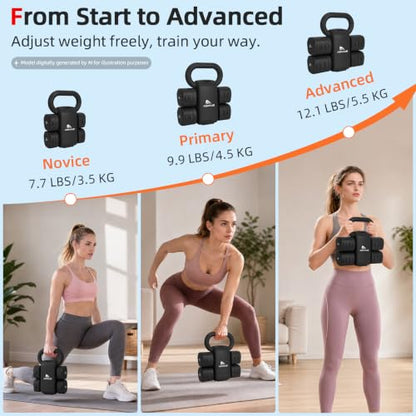 Abahub 2 in 1 Kettlebell & Dumbbell Set, Adjustable Dumbbell for Home Gym - color: Black
